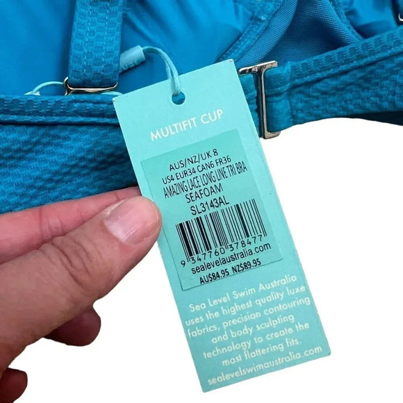 Sea Level Amazing Lace Long Line Tri Swim Bra Bikini Top Seafoam Blue Size 4 US - Picture 6 of 12